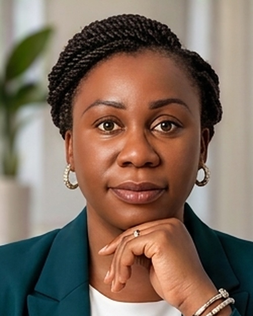 Nankhonde Kasonde-van den Broek in a teal blazer